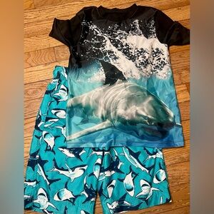 Old Navy Boys Shark Graphic Swim Set - Teal & Black YM